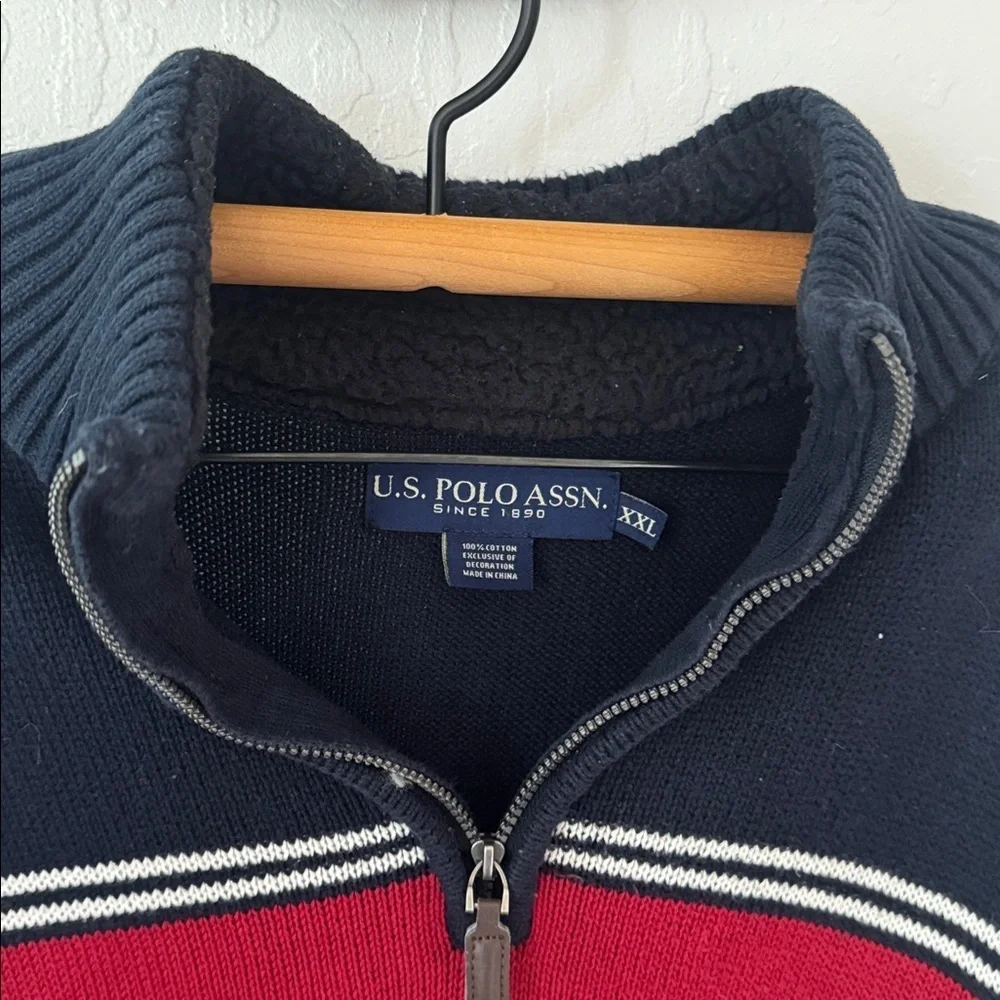 US Polo ASSN 1/4 Zip Pullover Long Sleeve Blue Red Striped Sweater Mens XXL